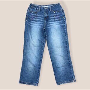 🌸 Vintage Y2K LA Blues Rhinestone Capri Jeans Sz 4 Mid Rise 100% Cotton 🌸